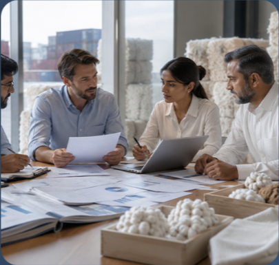 Cotton professionals reviewing documents together