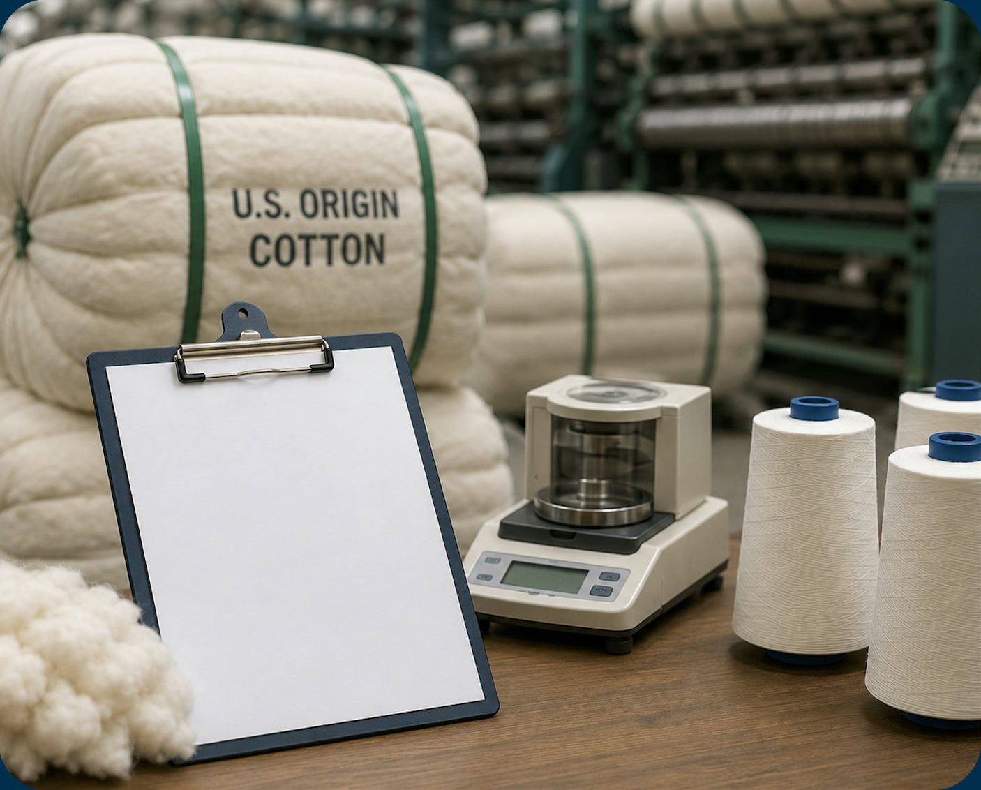 U.S.-origin cotton, yarn and testing equipment prepared for a controlled mill trial